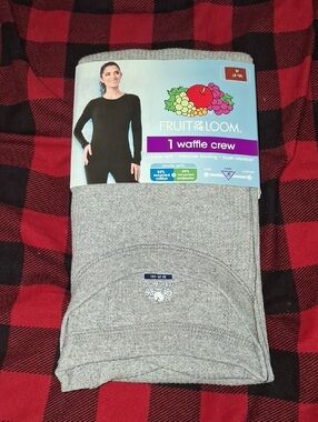 Fruit of the Loom Gray Women's Waffle Crew Long Sleeve Top